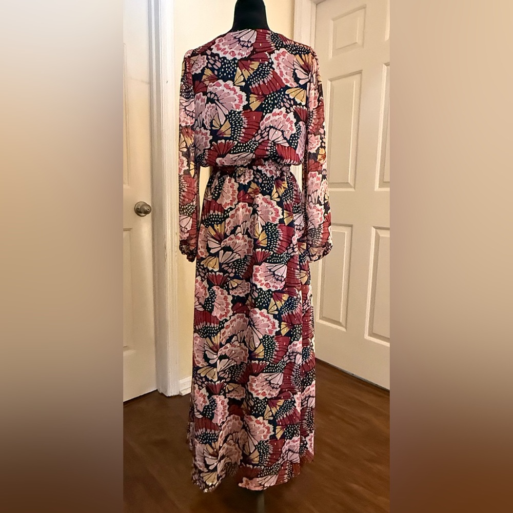 Boden Metallic Detail Maxi Dress Petal Stamp Print Size 8 Boho Floral - Picture 7 of 8